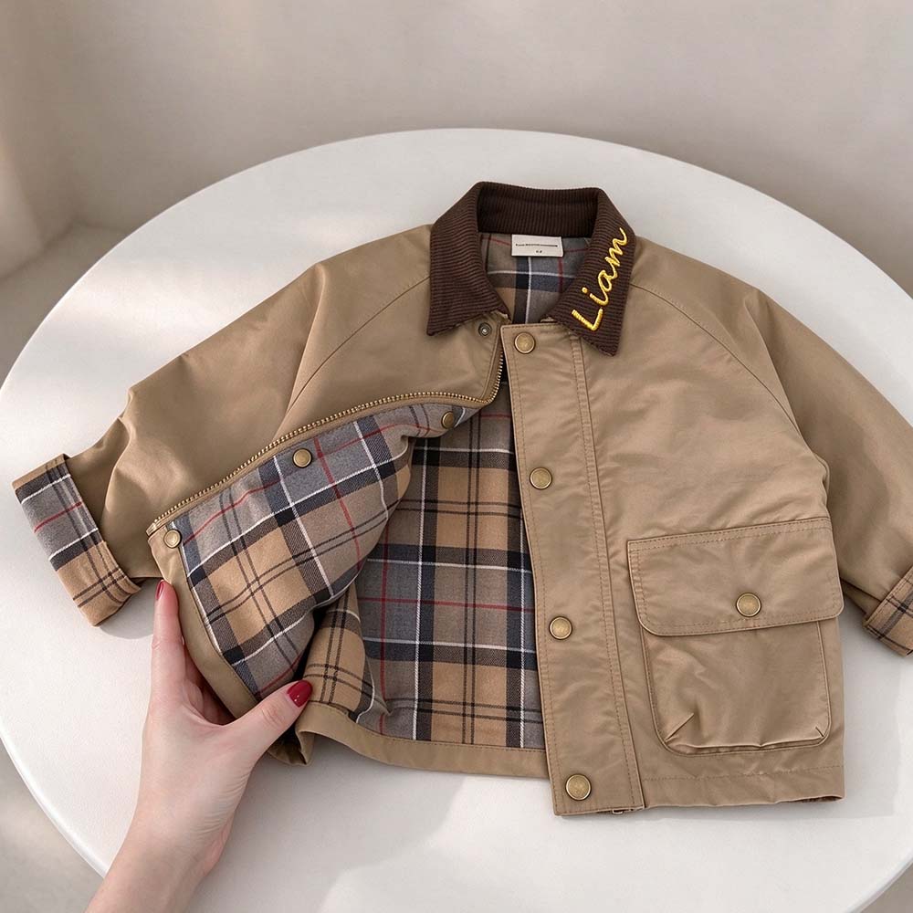 Personalized Embroidered Kids Plaid Patchwork Jacket | CWBaby556