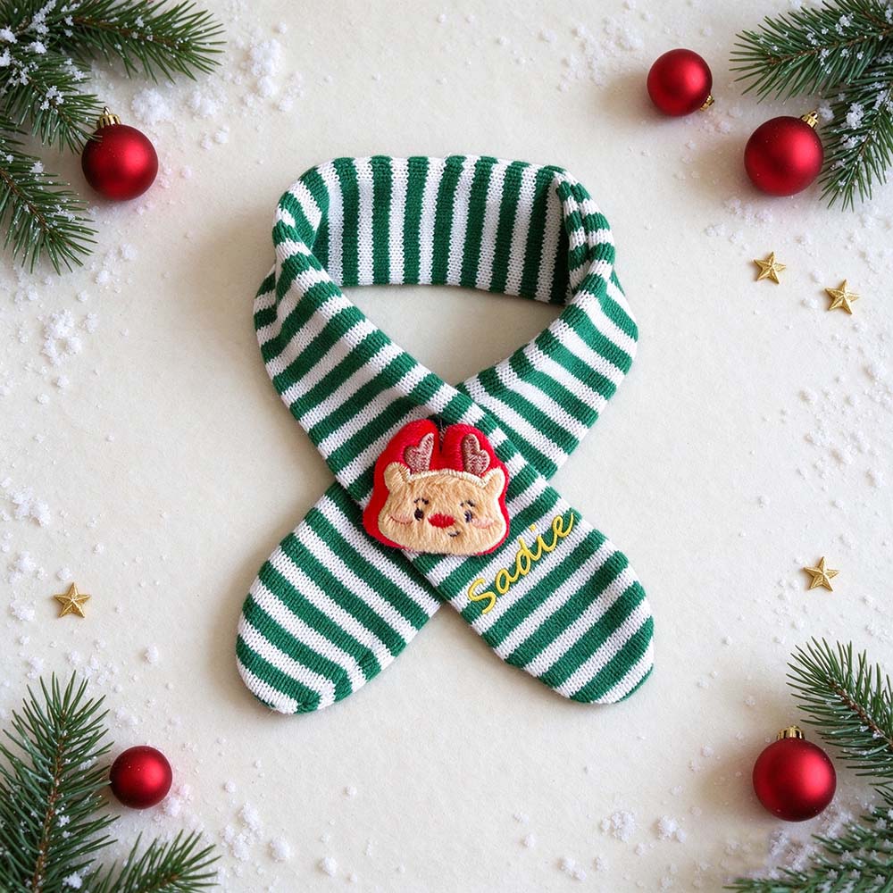 Personalized Embroidered Christmas Cute Knit Pet Scarf | MCGift438