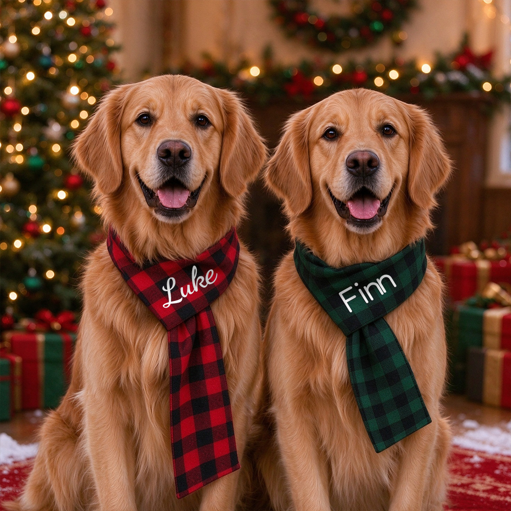 Personalized Pets Christmas Adjustable Plaid Scarf | BKPet642