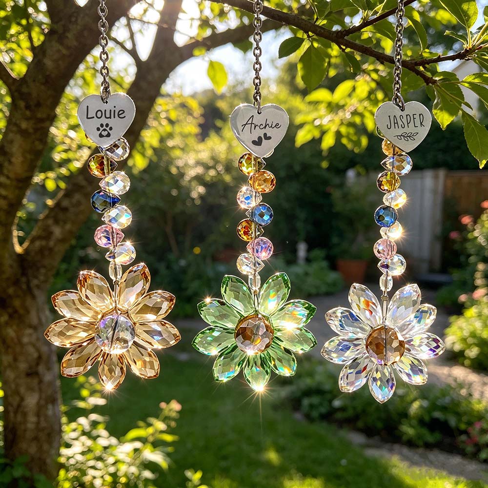 Personalized Pet Crystal Flower Sun Catcher Decor | BKPet643