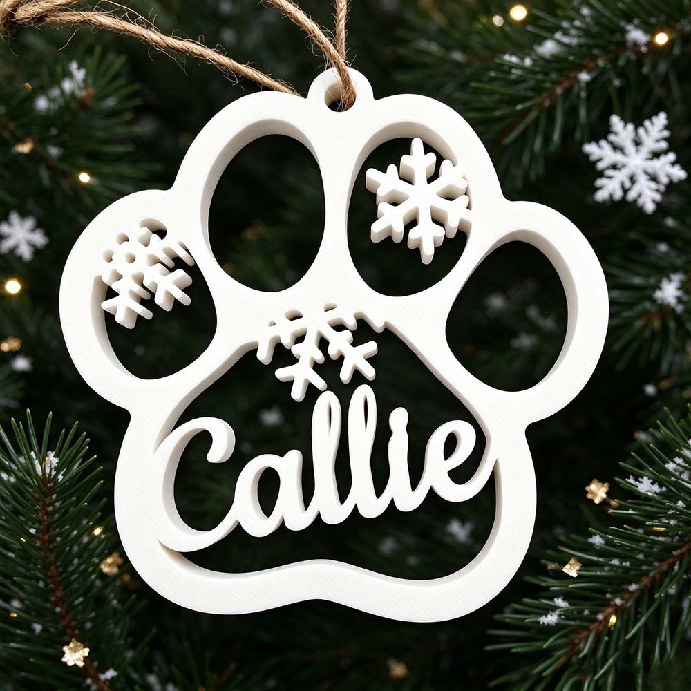 Personalized 3D Printed Pet Paw Christmas Ornament | BKPet646