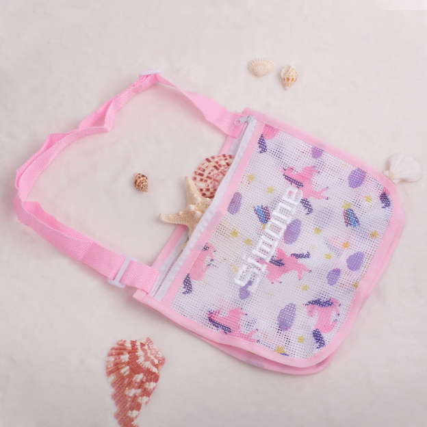 Personalized Embroidery Seashell Zipper Mesh Beach Bag | CWBeach132