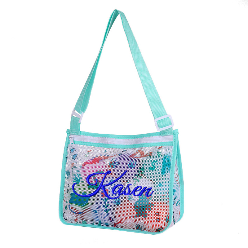 Personalized Embroidery Seashell Zipper Mesh Beach Bag | CWBeach132