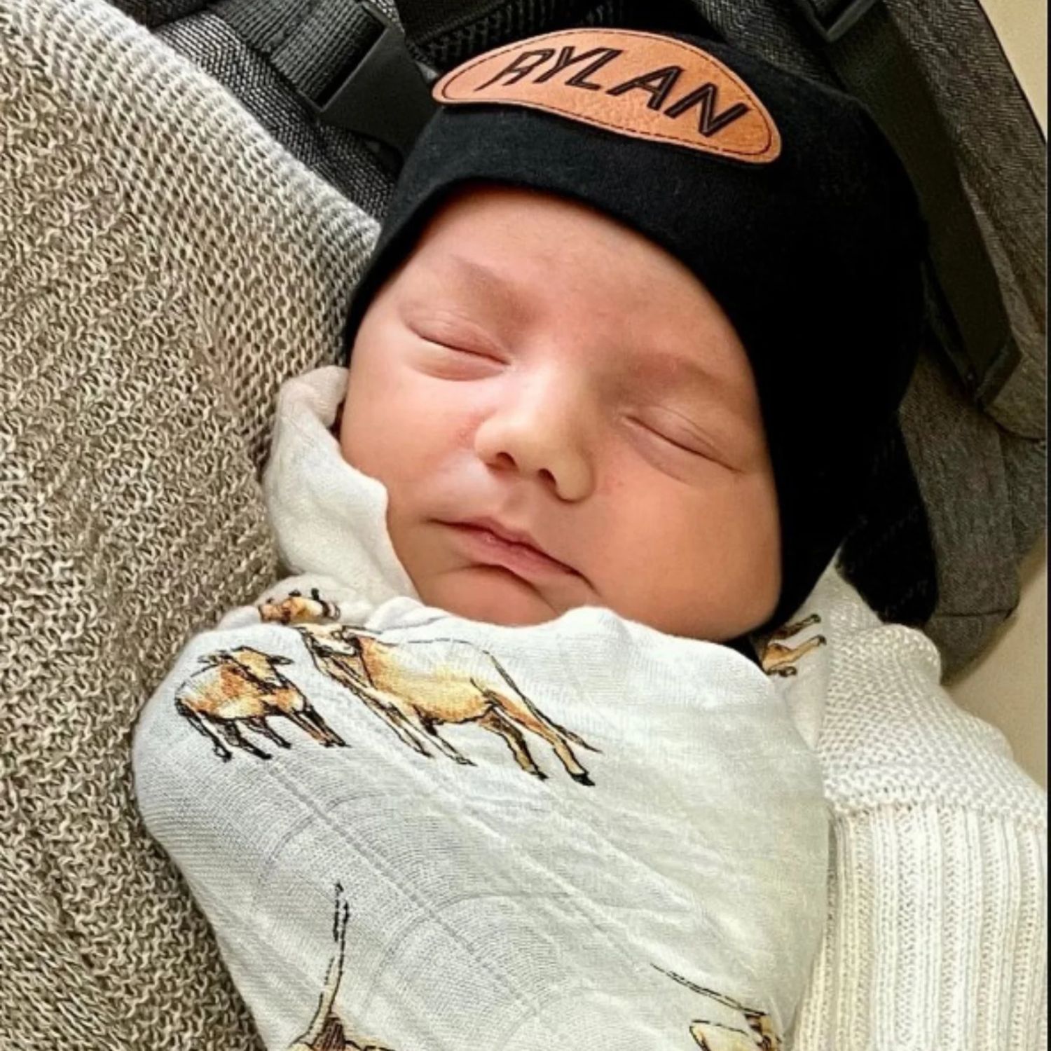 Personalized Newborn Baby Leather Patch Knot Hat | CWBaby76