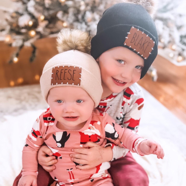 Personalized Leather Patch Beanie for Comfort & Unique | HSKid34