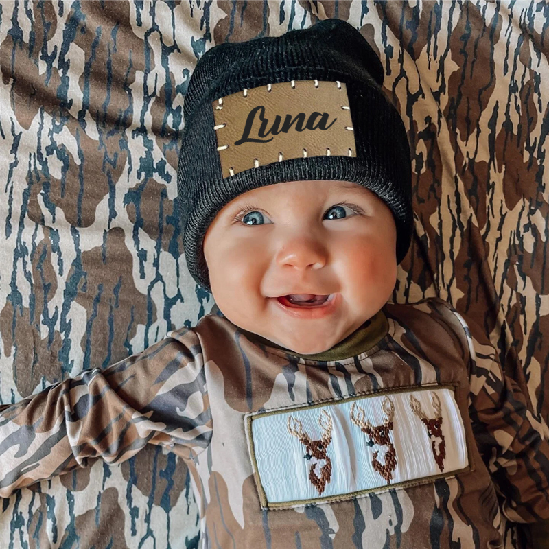 Personalized Leather Patch Beanie for Comfort & Unique | HSKid3301