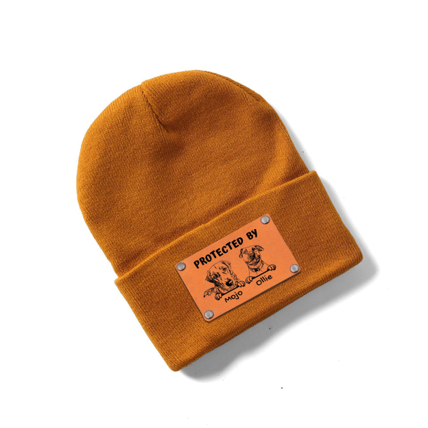 Personalized Vegan Leather Patch Baby Puppy Beanie | HSKid39