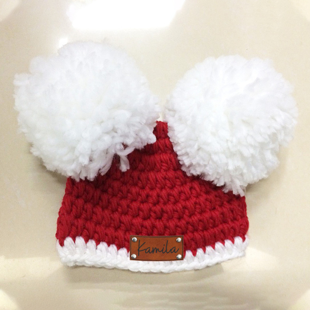 Personalized Leather Patch Christmas Pom Pom Hat | MCGift64 