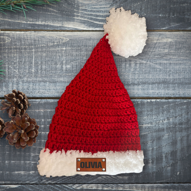 Personalized Leather Patch Christmas Santa Hat | MCGift65