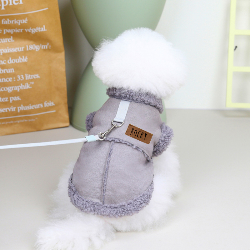 Personalized Leather Patch Pets Warm Jacket | BKPet92