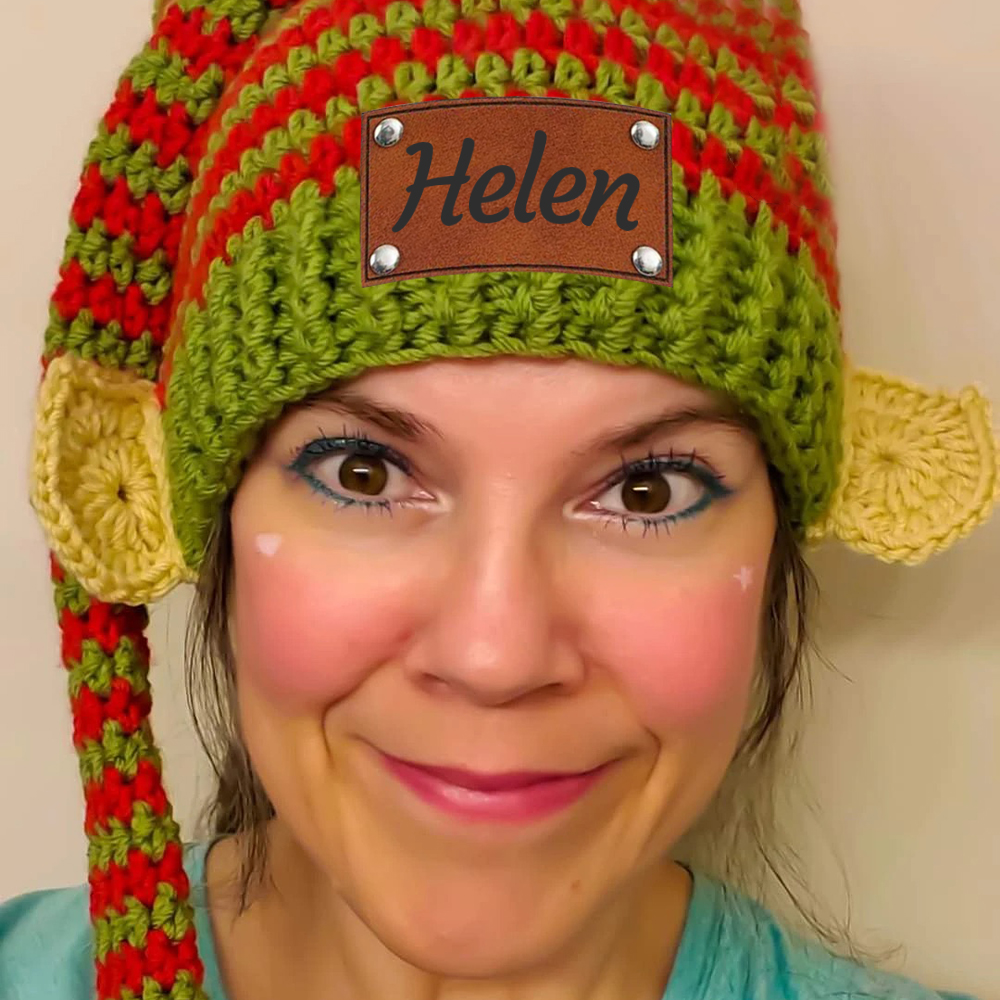 Personalized Crochet Leather Patch Christmas Elf Hat With Ears | MCGift70