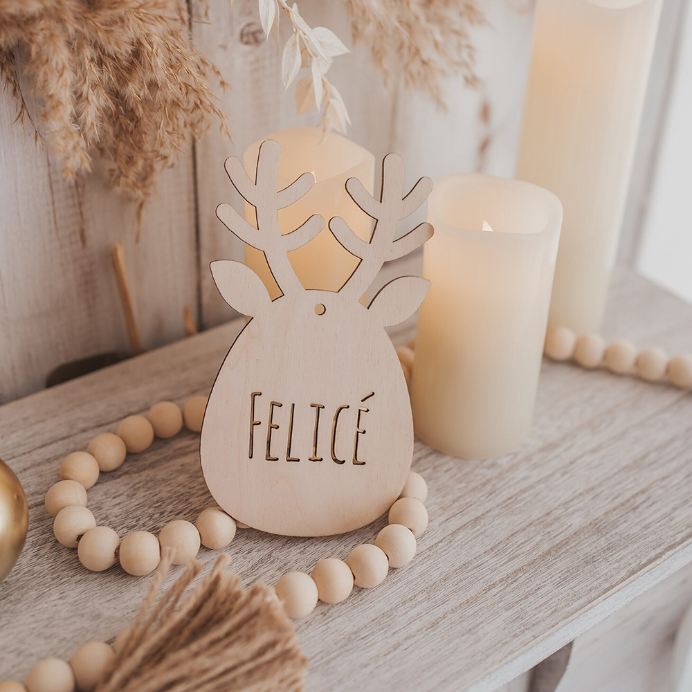 Personalized Christmas Reindeer Wood Ornament | MCGift81