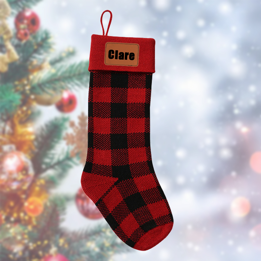 Personalized Leather Patch Christmas Stocking | MCGift84