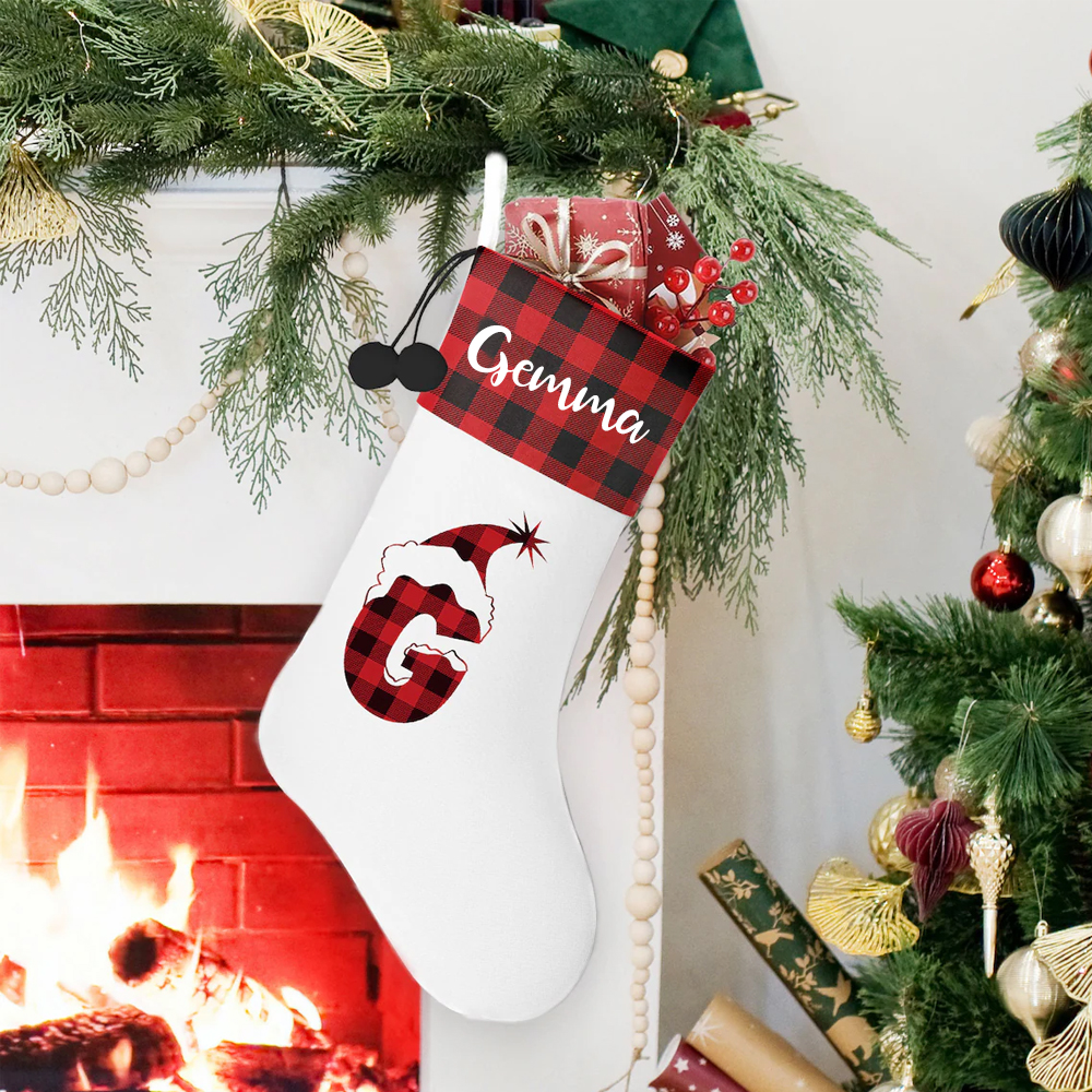 Personalized Intial & Name Plaid Christmas Stocking | MCGift88