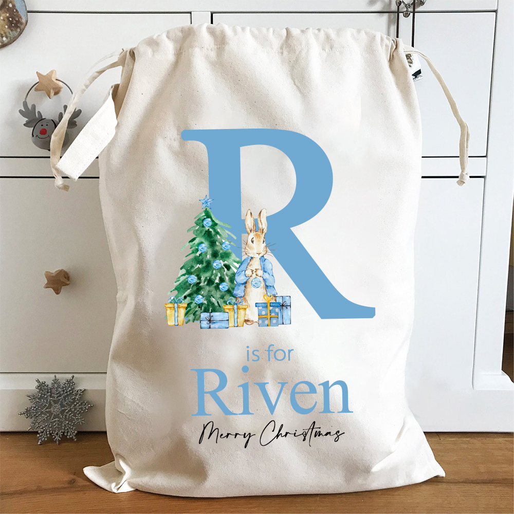 Personalized Name & Initial Bunny Christmas Gift Sack | MCGift89