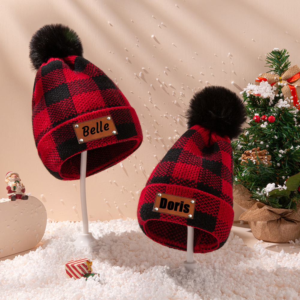 Personalized Leather Patch Pom Pom Hat for Comfort & Unique | HSKid53
