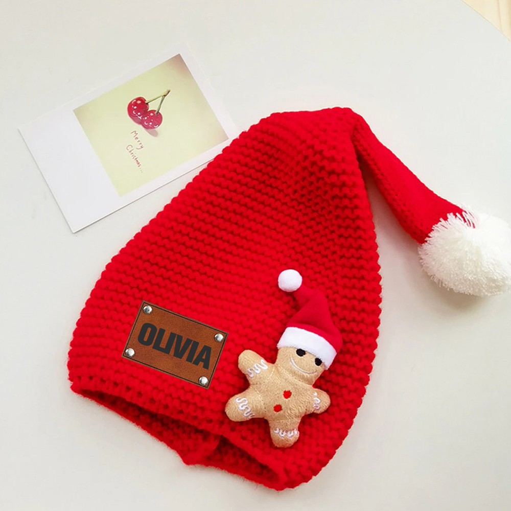Personalized Lovely Leather Patch Christmas Elf Long Tail Hat | MCGift93