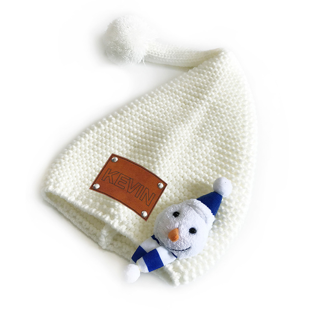 Personalized Lovely Leather Patch Christmas Elf Long Tail Hat | MCGift93