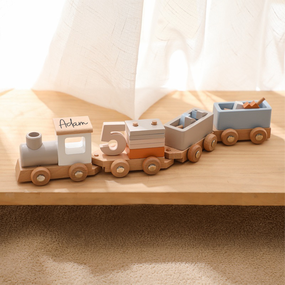 Personalized Kid Toy Wooden Freight Train Set | CWToy100