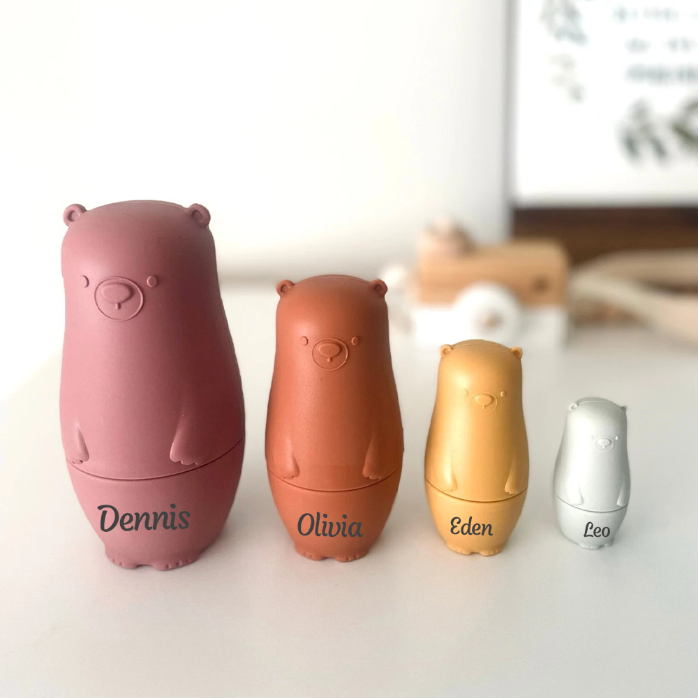 Personalized Silicone BPA Free Stacking Bears Matryoshka Toy | CWToy102