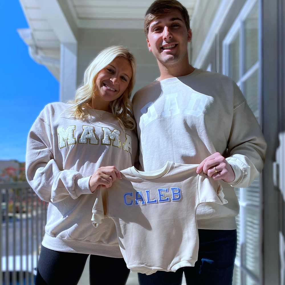 Personalized Letter Patch Neutral Baby Sweatshirt Romper | CWBaby114