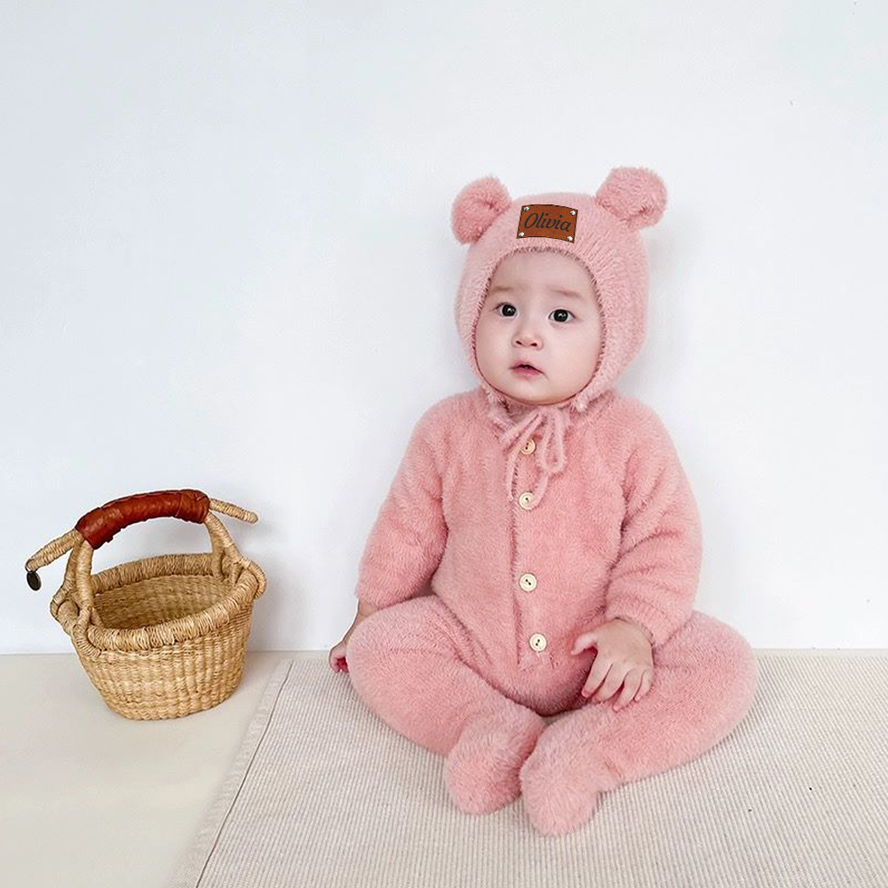 Personalized Baby Mink Cashmere Jumpsuit With Hat | CWBaby116
