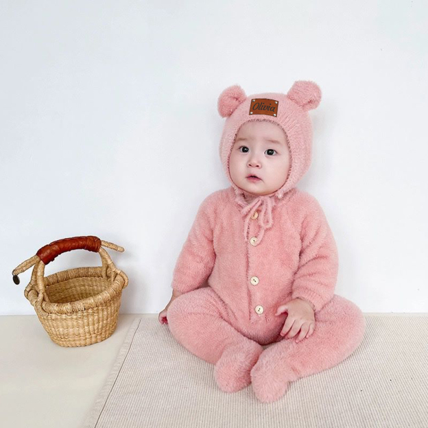 Personalized Baby Mink Cashmere Jumpsuit With Hat | CWBaby116