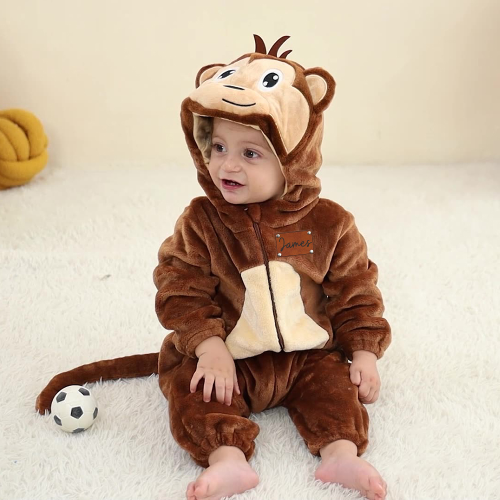 Personalized Leather Patch Baby Animal Romper  | CWBaby122