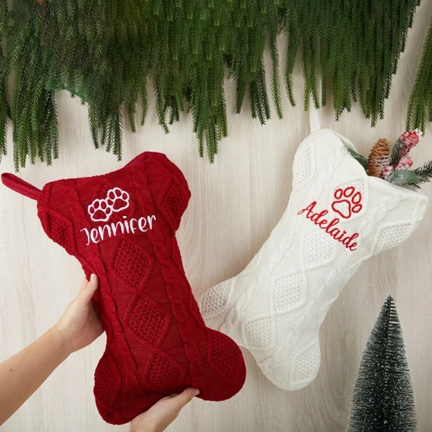 Personalized Embroidery Dog Bone Christmas Stocking | MCGift10301