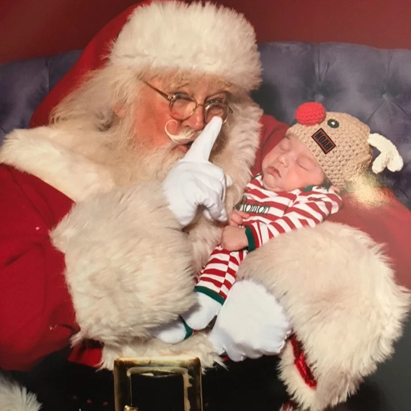 Personalized Leather Patch Christmas Elk Crochet Hat | MCGift112