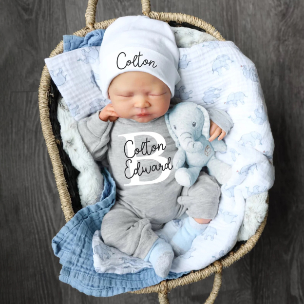 Personalized Baby Coming Home Romper With Hat Set | CWBaby133