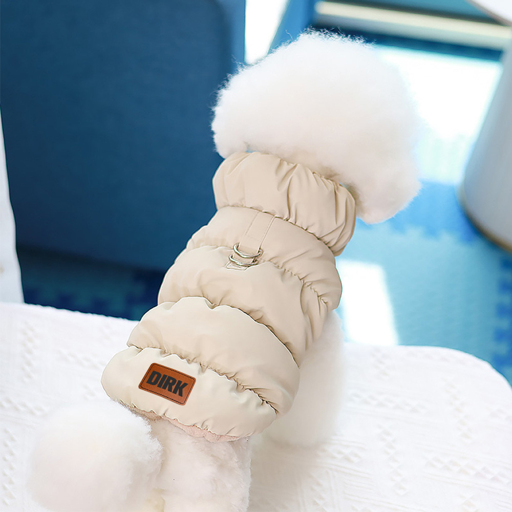 Personalized Leather Patch Pets Warm Puffer Jacket | BKPet140