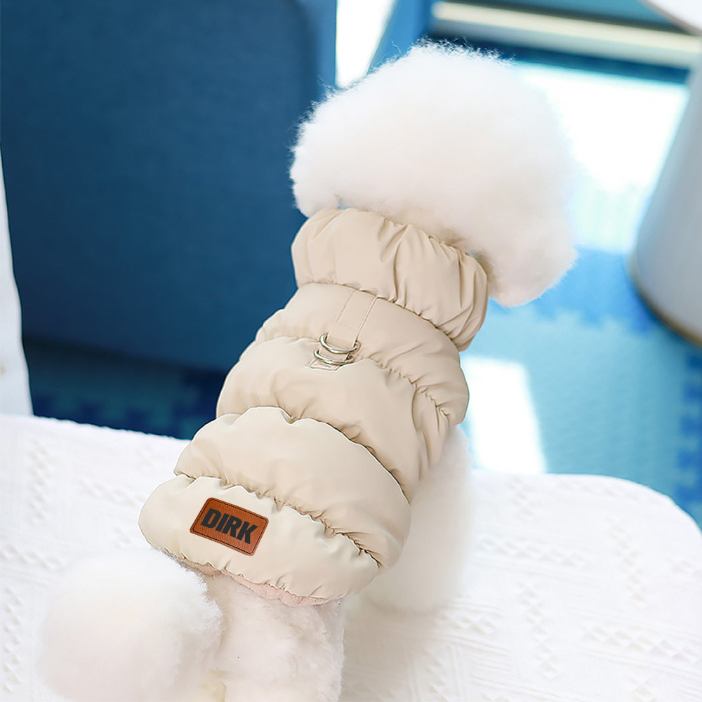 Personalized Leather Patch Pets Warm Puffer Jacket | BKPet140