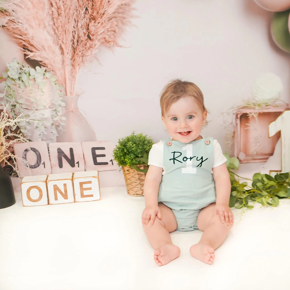 Personalized Baby First Birthday Suspender Triangle Jumpsuit Romper | CWBaby143