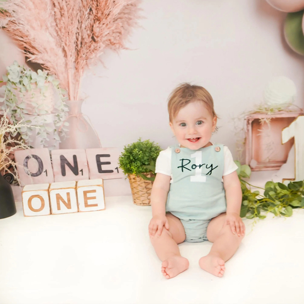 Personalized Baby First Birthday Suspender Triangle Jumpsuit Romper | CWBaby143