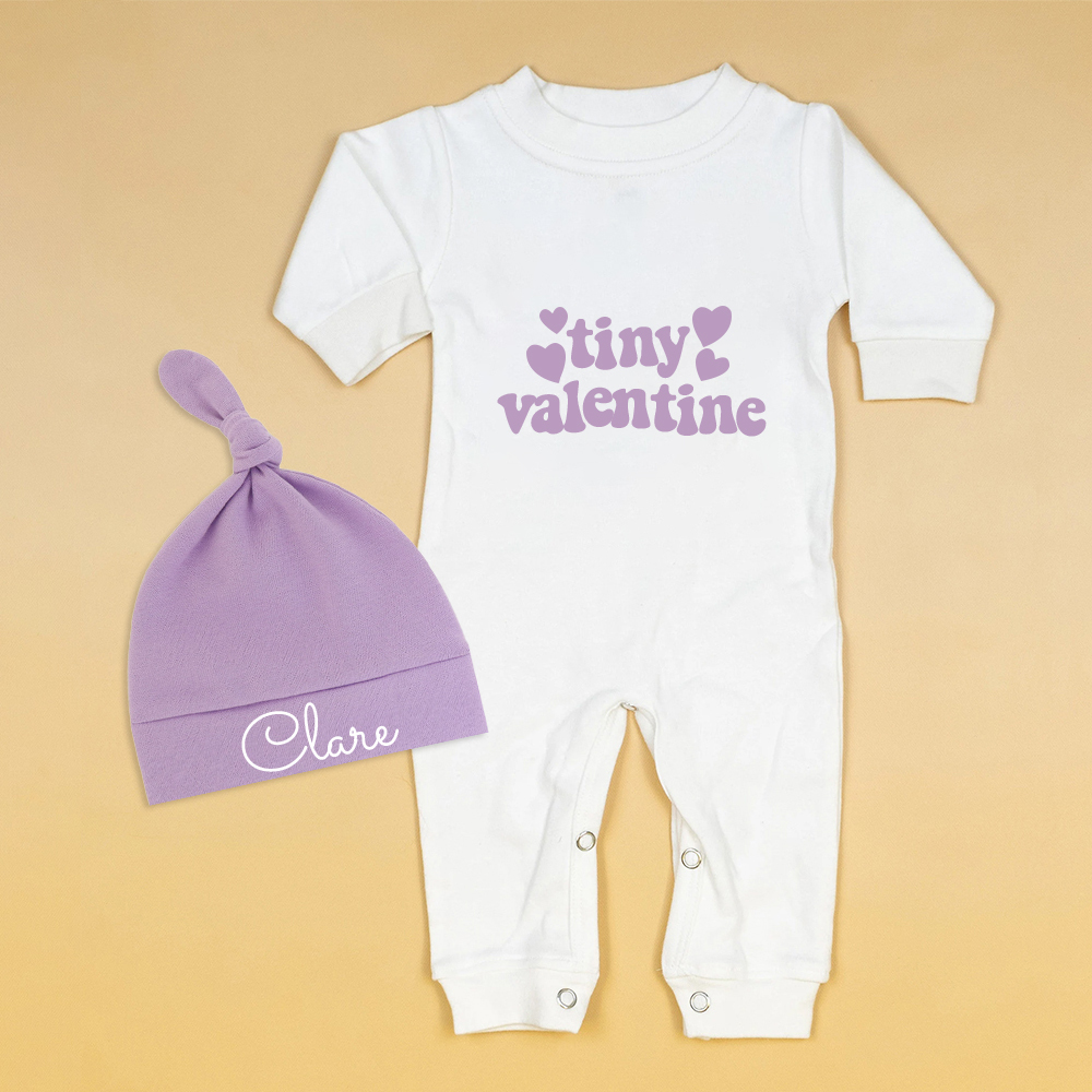 Personalized Baby First Valentine Ropmer and Hat Set | CWBaby144