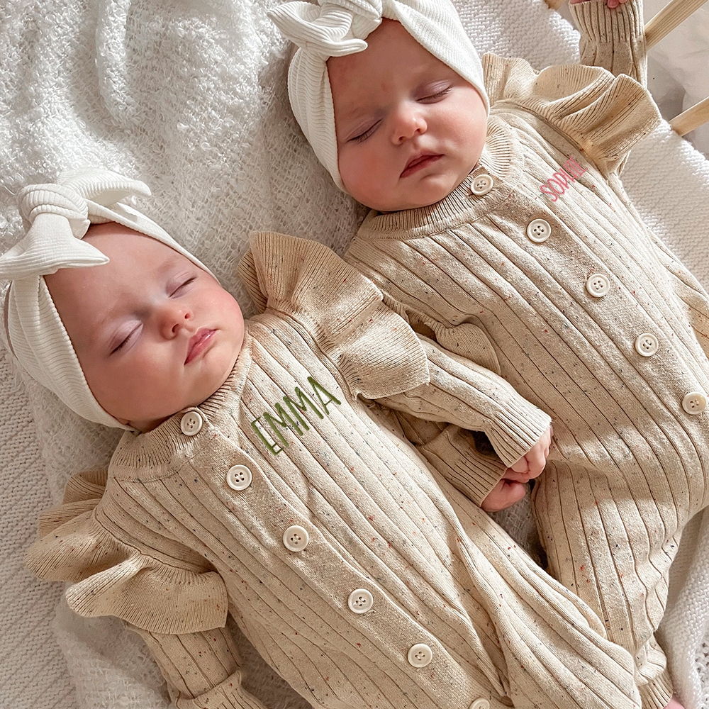 Personalised Embroidery Baby Ruffle Knit Romper | CWBaby149