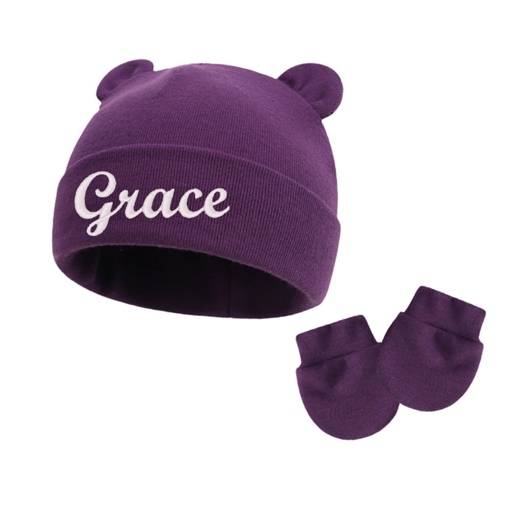 Personalized Embroidery Bear Newborn Homecoming Hat and Gloves Set | HSKid56