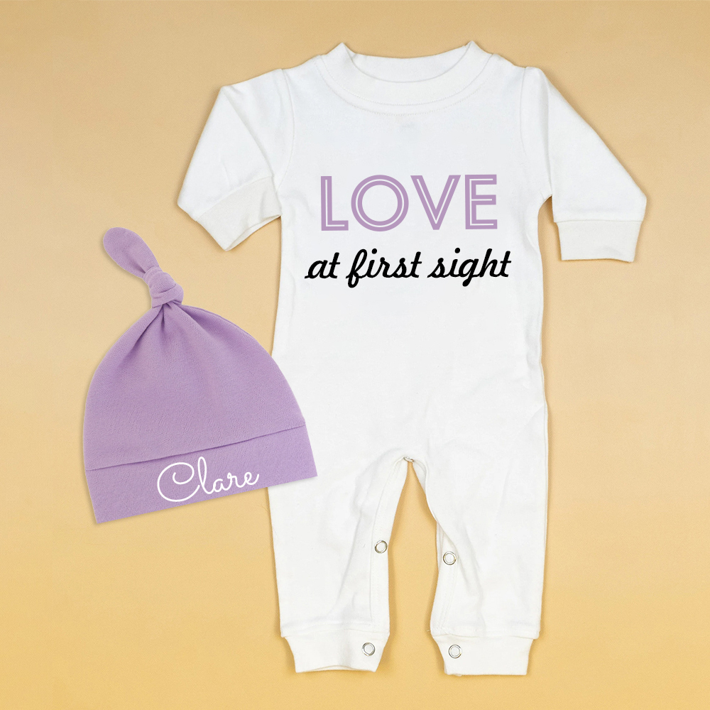 Personalized Baby First Valentine Ropmer and Hat Set | CWBaby146
