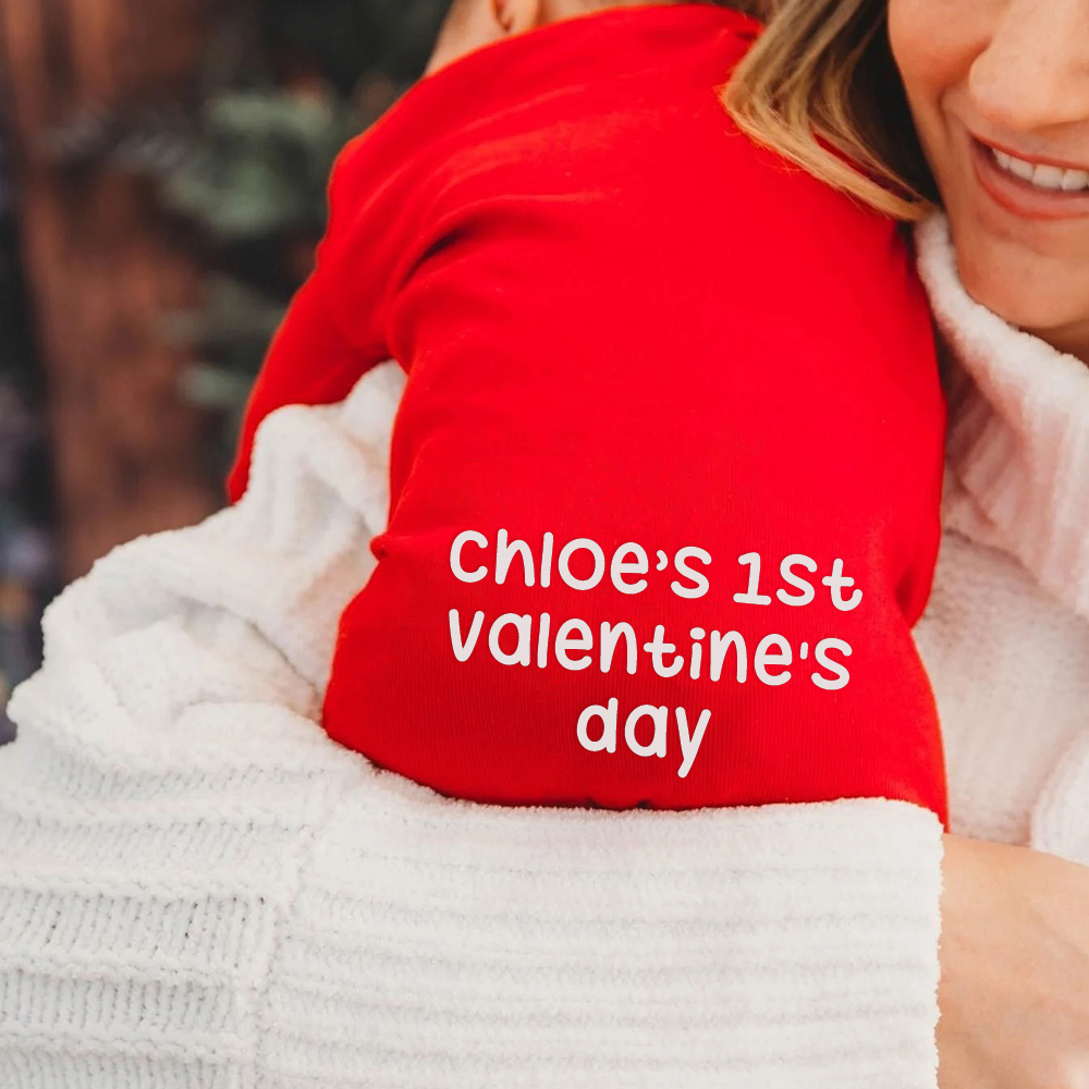 Personalized Baby First Valentine Cozy Soft Long Sleeve Romper | MCGift9001