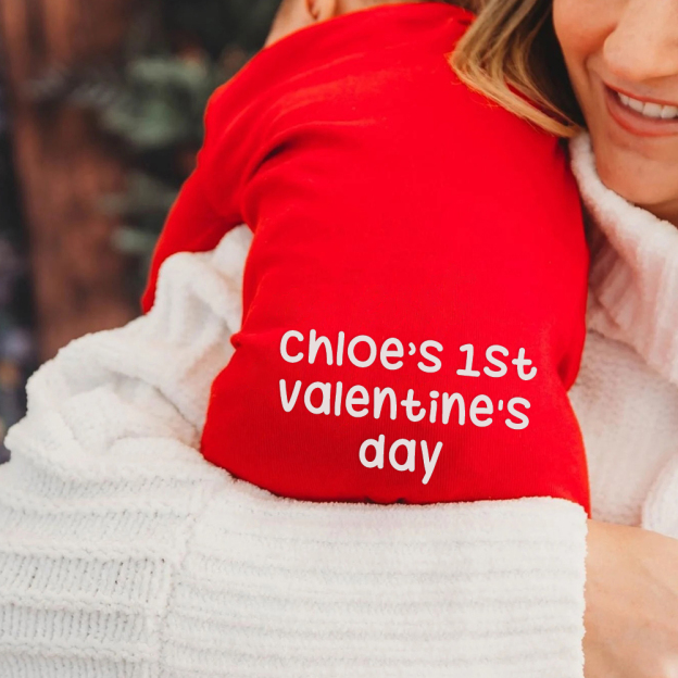 Personalized Baby First Valentine Cozy Soft Long Sleeve Romper | MCGift9001