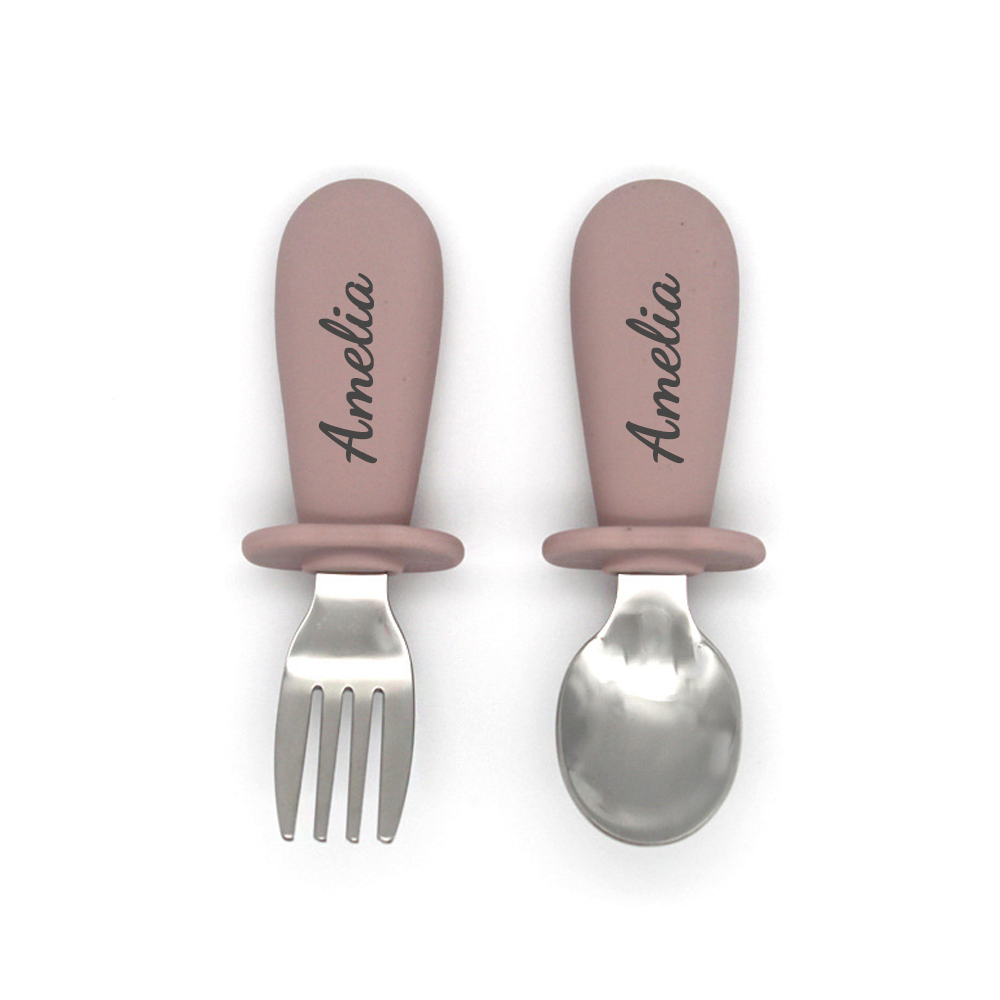 Personalised Kid Silicone Utensil Sets-Fork & Spoon  | CWBaby157