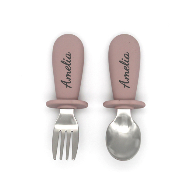 Personalised Kid Silicone Utensil Sets-Fork & Spoon  | CWBaby157
