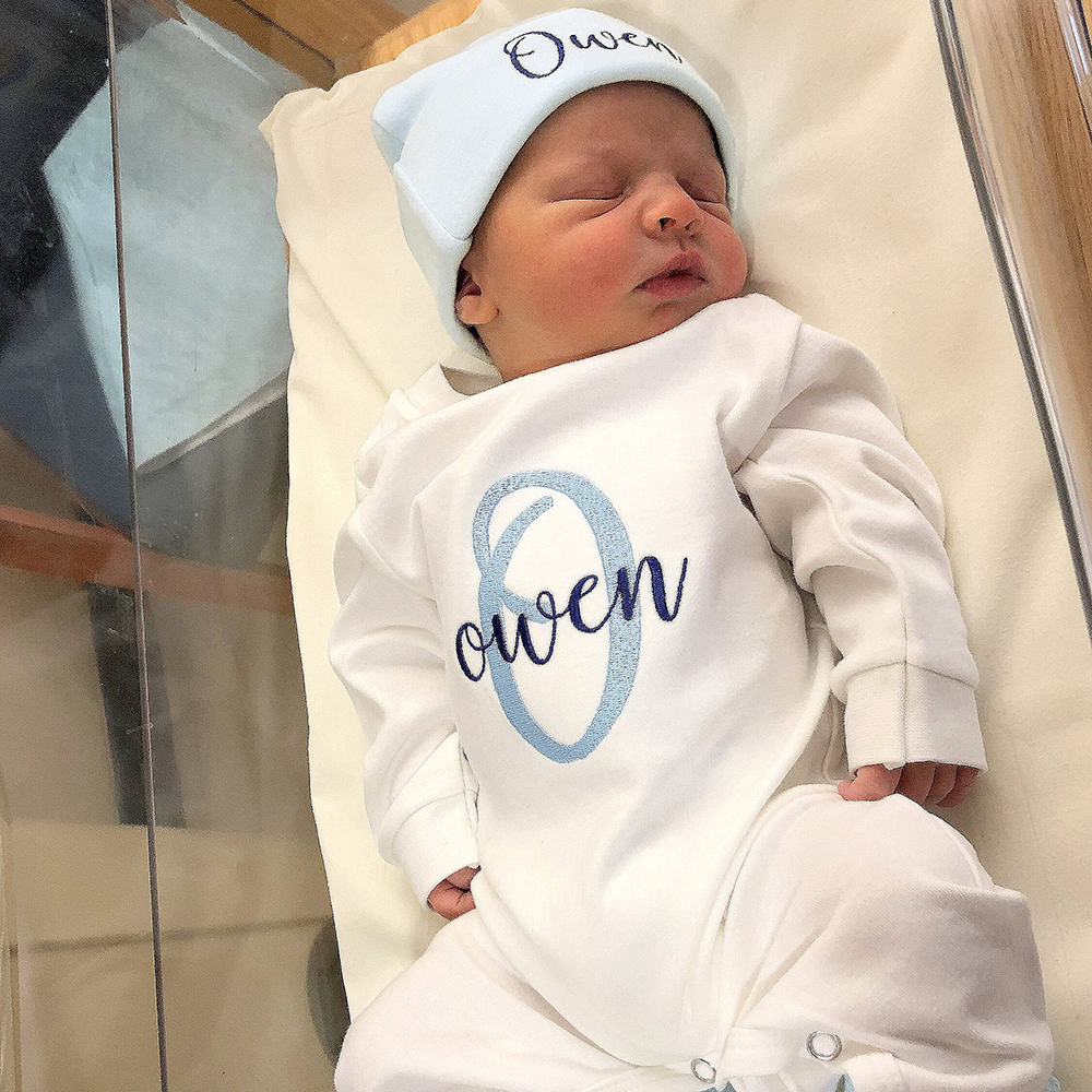 Personalized Embroidery Monograms Baby Coming Home Ropmer and Hat Set | CWBaby160