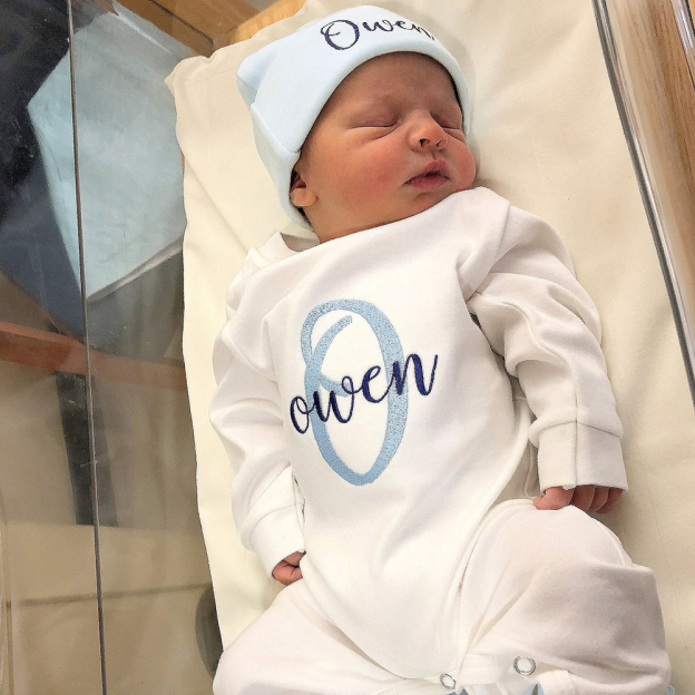 Personalized Embroidery Monograms Baby Coming Home Ropmer and Hat Set | CWBaby160