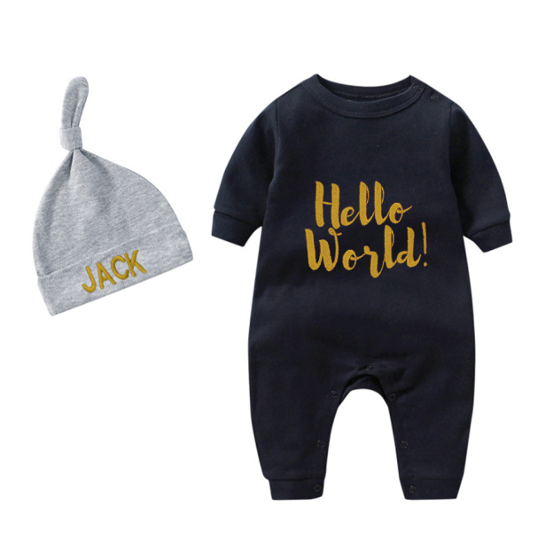 Personalized Embroidery Hello World Baby Coming Home  Romper and Hat Set | CWBaby161