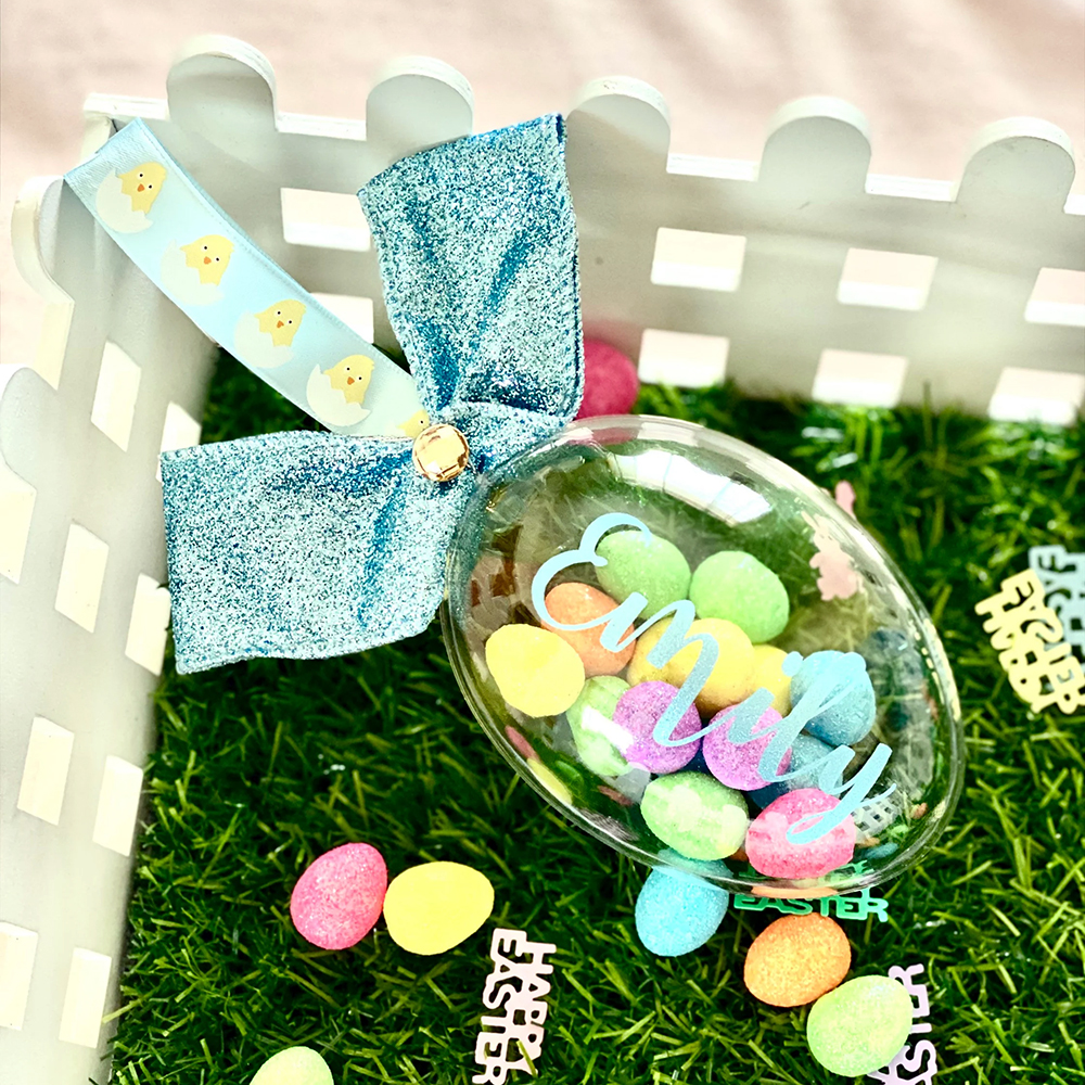 Personalized Shiny Ribbon Bunny Ears Easter Eggs | CWEaster35