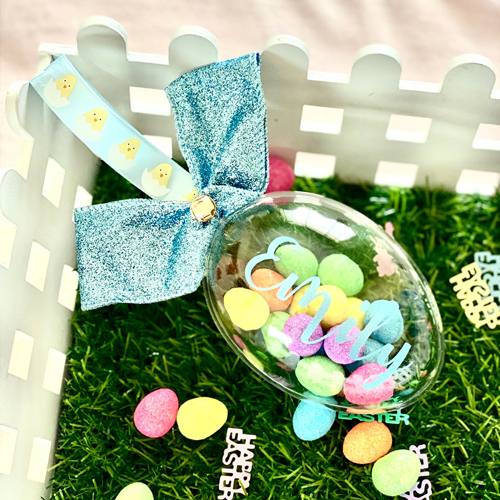 Personalized Shiny Ribbon Bunny Ears Easter Eggs | CWEaster35