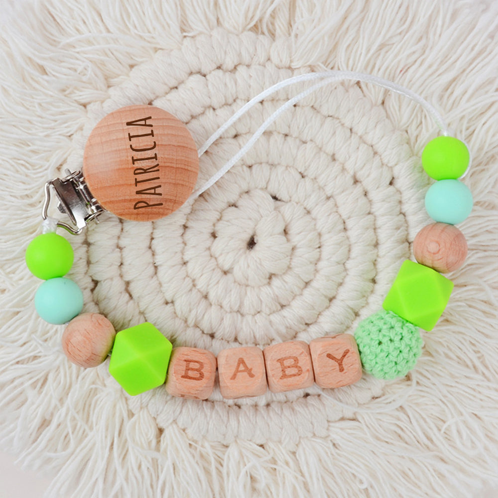 Personalized Baby Pacifier Crochet Bead Clip | CWBaby112
