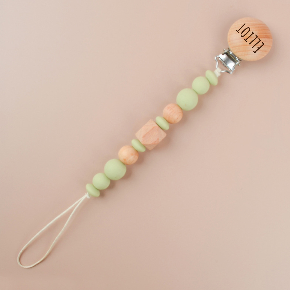 Personalized Baby Pacifier Silicone Wooden Bead Clip | CWBaby115